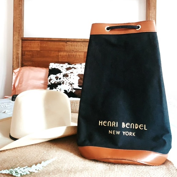 Henri Bendel black tan trim canvas backpack - Picture 15 of 15